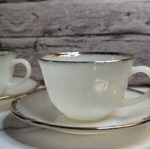 Fire King Vintage Tea Coffee Cups with Saucers